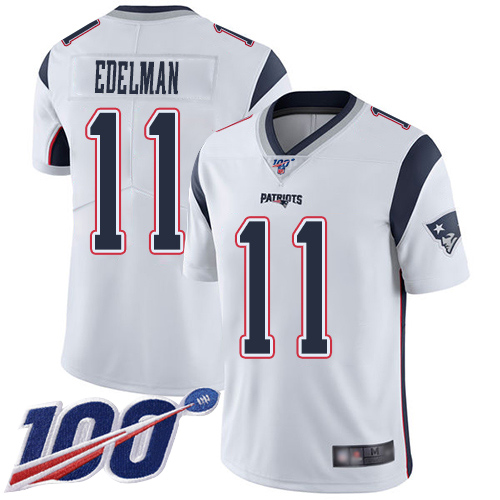 New England Patriots Football #11 100th Season Limited White Men Julian Edelman Road NFL Jersey->new england patriots->NFL Jersey